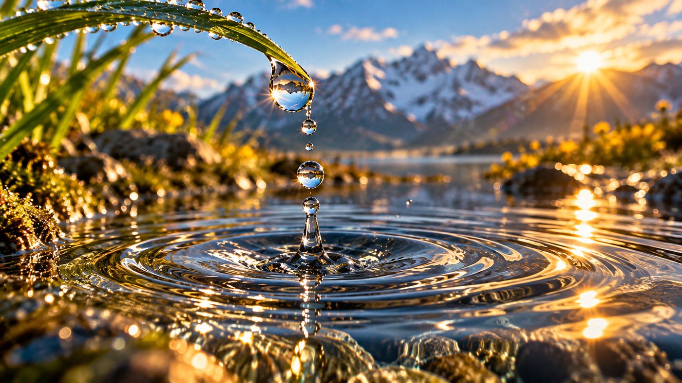 Капля падает в воду и расходится кругами